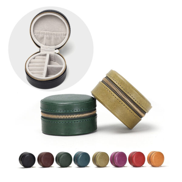 Round Leather portable jewelry box