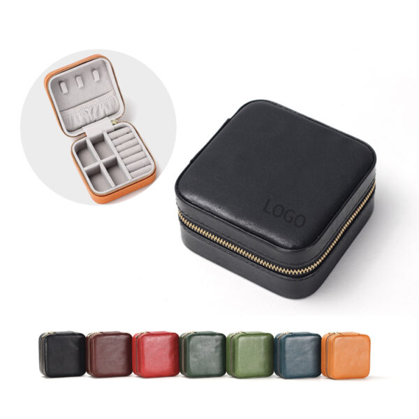 Square leather portable jewelry box