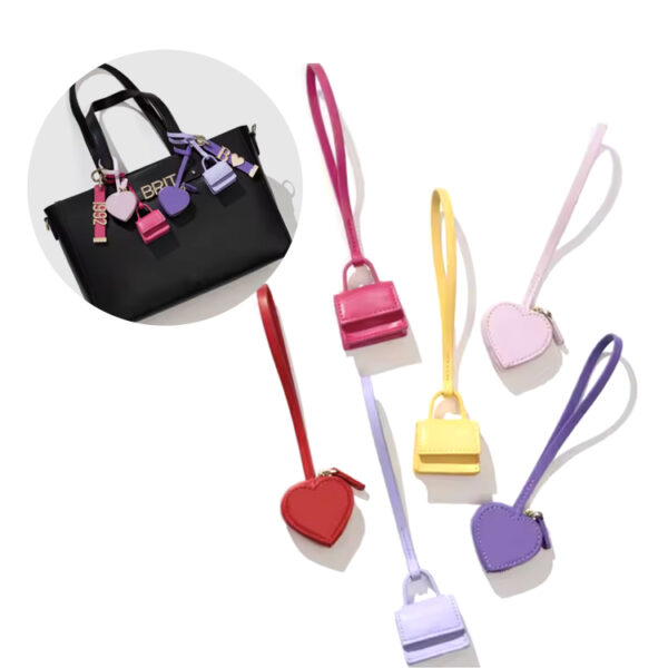 Fashion design pendant charm heart-shaped vegan leather bag charm