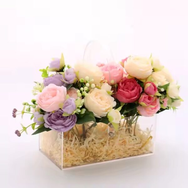 Custom-made Transparent Acrylic Flower Basket with Handle Acrylic Flowers Gift Box