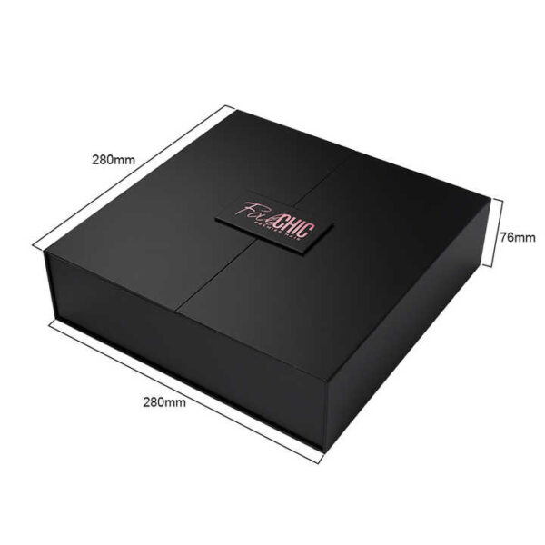 High Quality Black Magnetic Gift Packaging Box Wigs Cardboard Packaging Boxes with Satin Silk for Beauty Cosmetic Package